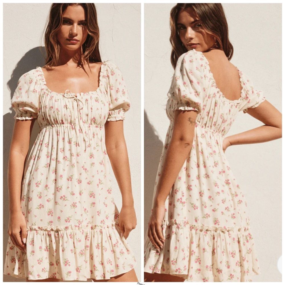 Revolve Anthropologie Dress Forum Floral Cream Puff Sleeve Ruffle Dress